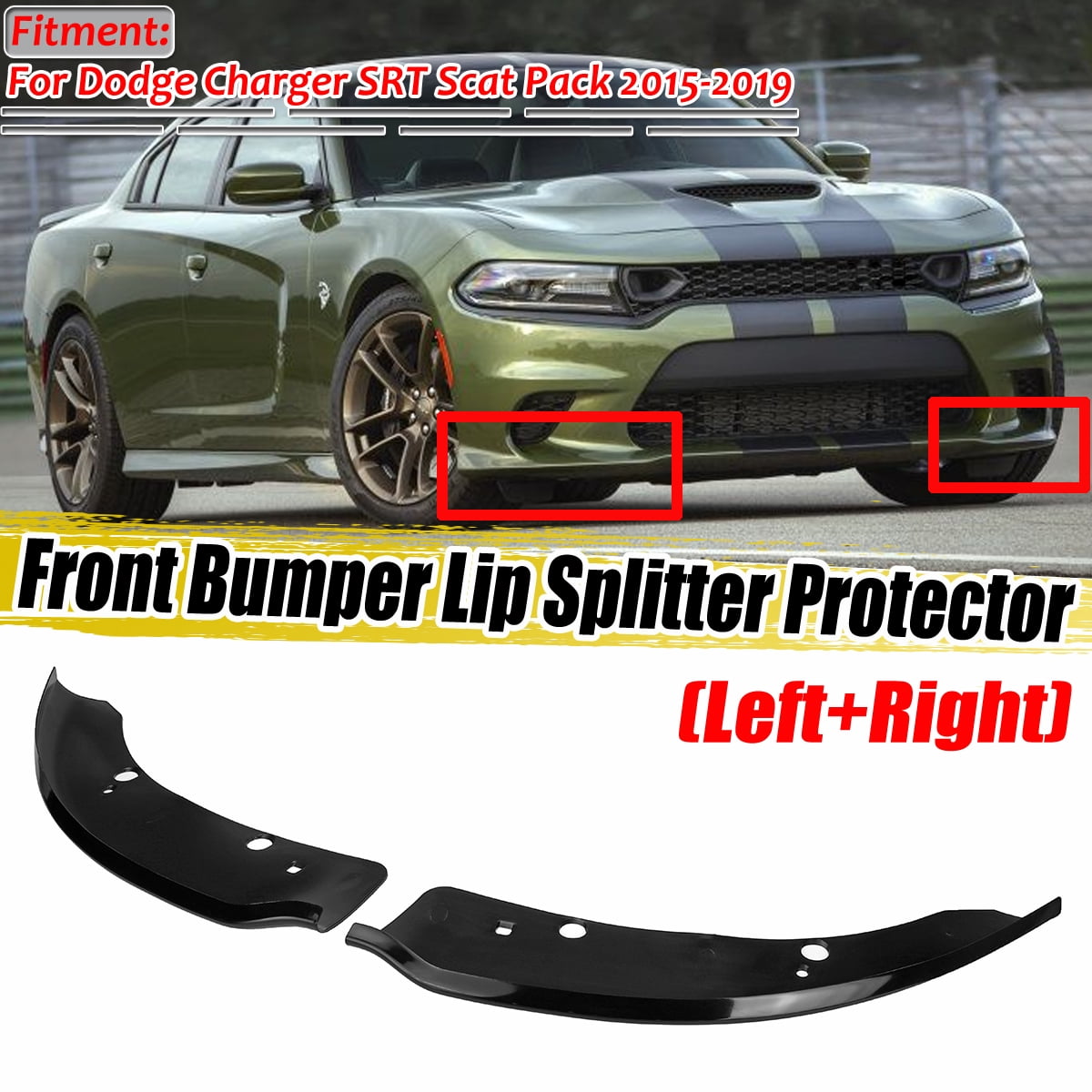 Spec-D Tuning Pack Front Lip Protectors Flippers Splitter Compatible with Dodge Charger SRT Scat 2015-2019 