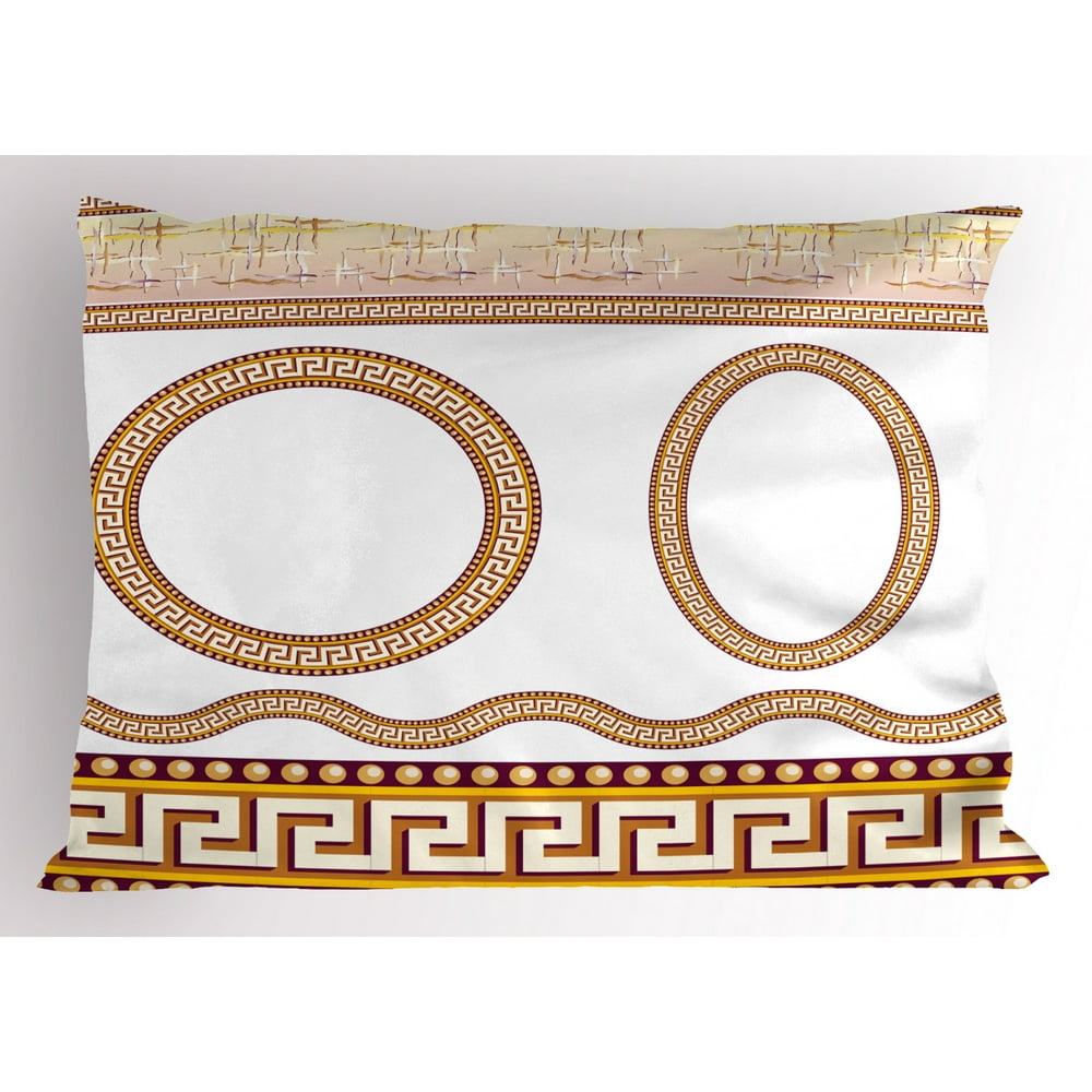 Greek Key Pillow Sham Ancient Fret Pattern in Oval and Circle Shapes