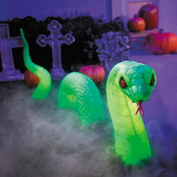 20" Light-Up Green Lawn Snake Halloween Outdoor Decoration