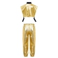 thumbnail image 3 of TiaoBug Kids Girls Hip Hop Dance Outfit Jazz Performance Metallic Crop Top and Pants Set Dancewear Gold 12, 3 of 4