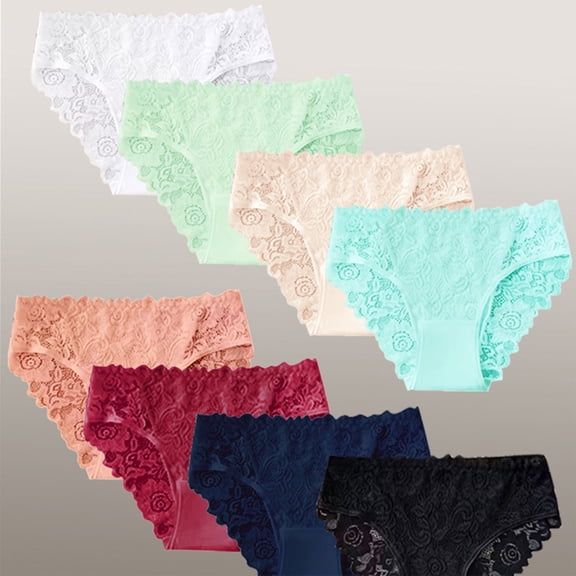 Resicozy Lace Panties for Women Cotton Underwear High-Waist Underpants Bikini Briefs Beige L