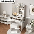 thumbnail image 4 of White Makeup Vanity Desk with Mirror and Lights, Vanity Table Set with Charging Station, Dressing Table with Stool, 2 Drawers, Open Shelves, Power Outlets & USB Ports, Vanity Desk with RGB Cabinets, 4 of 8