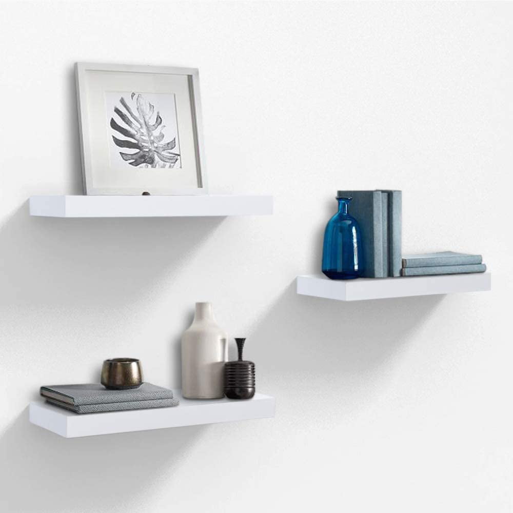 Set Of 3 Floating Wall Mounted Shelf Display White Finish Decor Home Office 