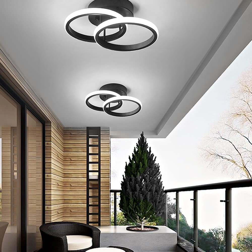 LED Ceiling Light Modern Ceiling Lamp Black Rings Simple Ceiling Light Fixture LED for Corridor Kitchen Stairs Hallway Study Room Bedroom Living Room，22W Cool White Light 6000K