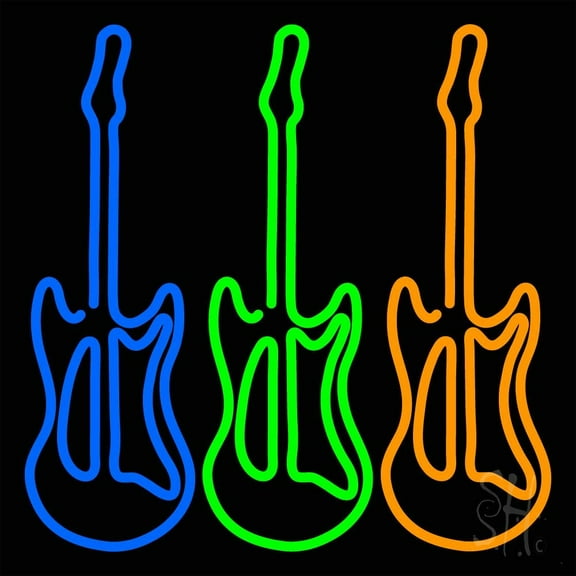 Guitars LED Neon Sign 16" Tall x 16" Wide - inches Black Square Cut Acrylic Backing, with Dimmer - Premium built indoor Sign for Studio, Club, Home décor, Event, Workshop, Storefront.