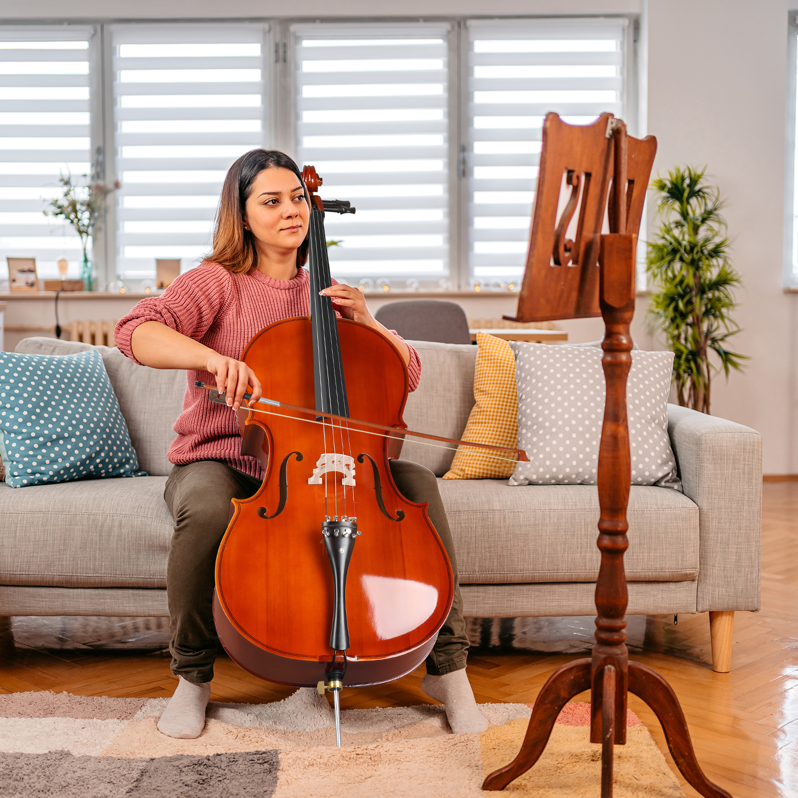 Ktaxon 4/4 Full Size Cello with Bag Bow Rosin Bridge for Beginners, Brown