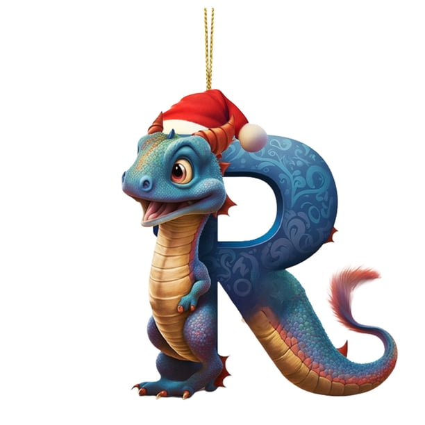 Decoraciones de Árbol de Navidad Colgante de Bebé de Dinosaurio Plano de Acrílico,Ornamento de Decoración Del Hogar de Árbol de Navidad de 26 Letras,Ornamentos de Árbol de Navidad Colgantes de Árbol L