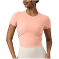 thumbnail image 2 of Vivianyn HD Women's Crew Neck Ruched Crop Tops, Ribbed Knit Short Sleeve Workout Tops,Pink,Size S-XL, 2 of 4