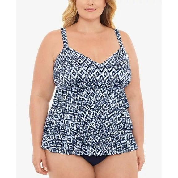 Swim Solutions Women's Triple Tier Tummy Control Fauxkini One Piece Swimsuit Blue Size 22W