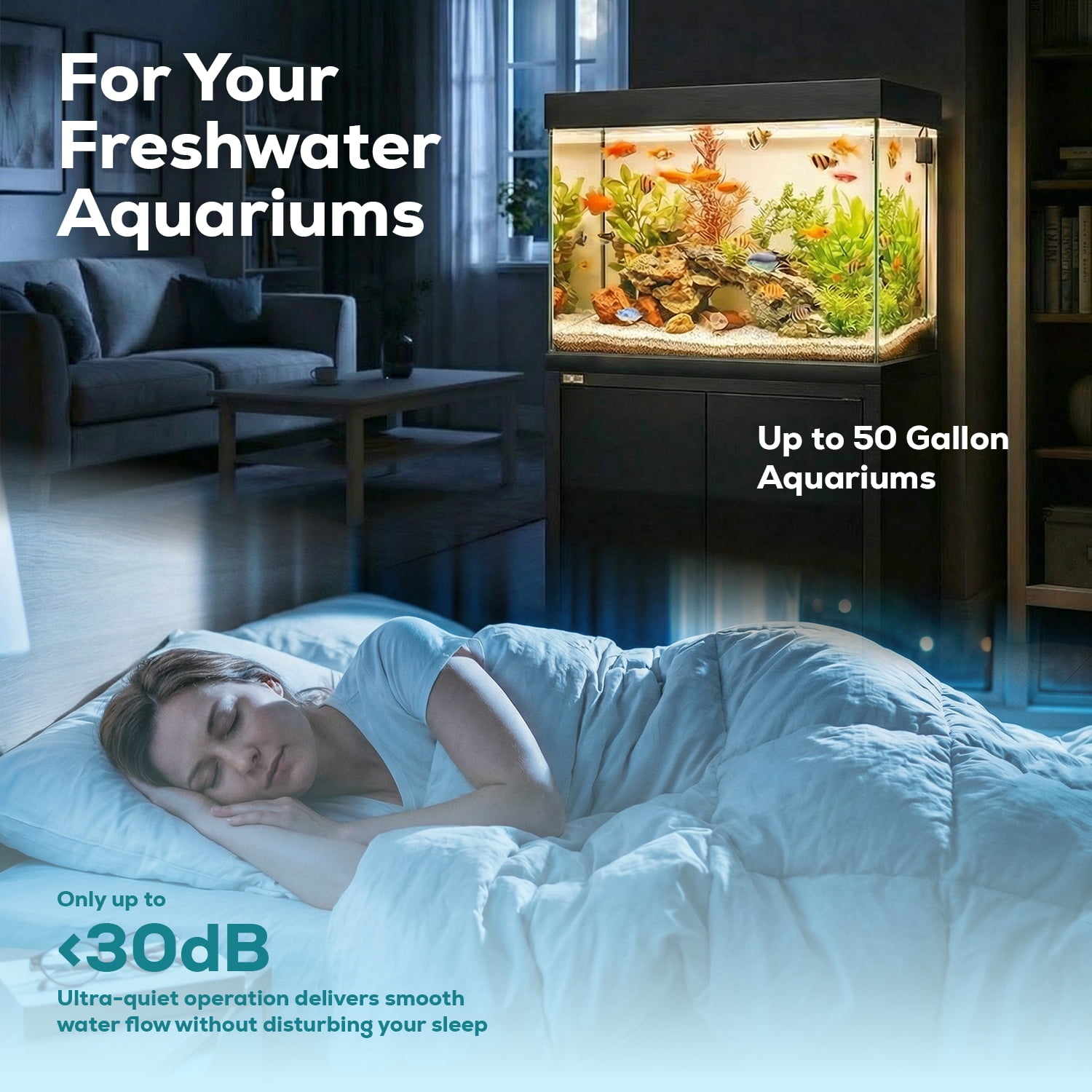 320 GPH Internal Aquarium Filter with Adjustable Flow, Multi-Stage Filtration & Aeration