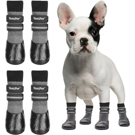 BINGPET Anti-Slip Dog Socks  Waterproof Paw Protectors with Reflective Straps  Dog Boots for Hot Pavement for All Season  Dog Shoes with Traction Control for Indoor & Outdoor Wear  4pcs