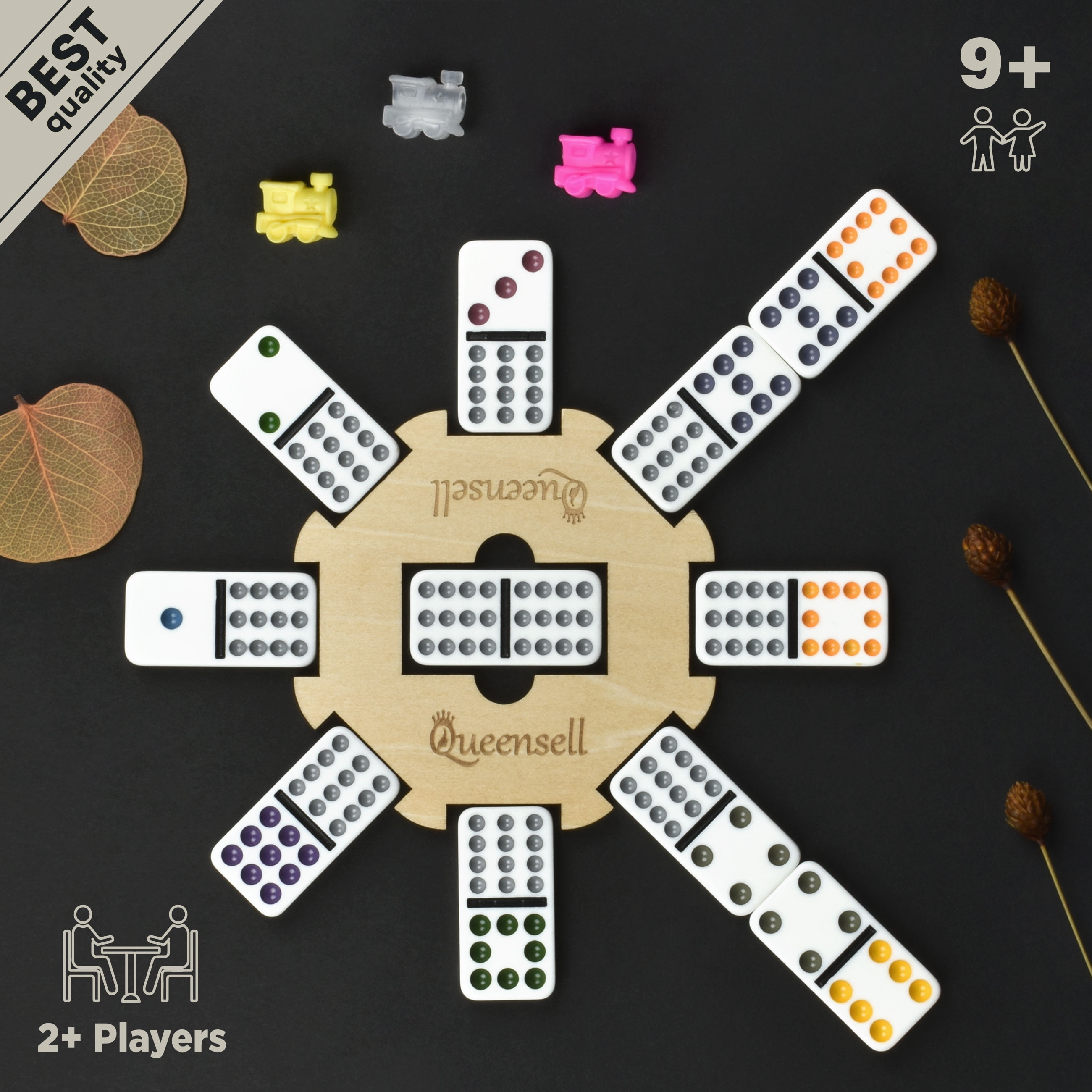 Mexican Train Dominoes Set with Wooden Hub, Domino Tile Board Games - Double 12 Dominos Set for Family Game Night for Adults and Kids Ages 8 and up (Double 12)