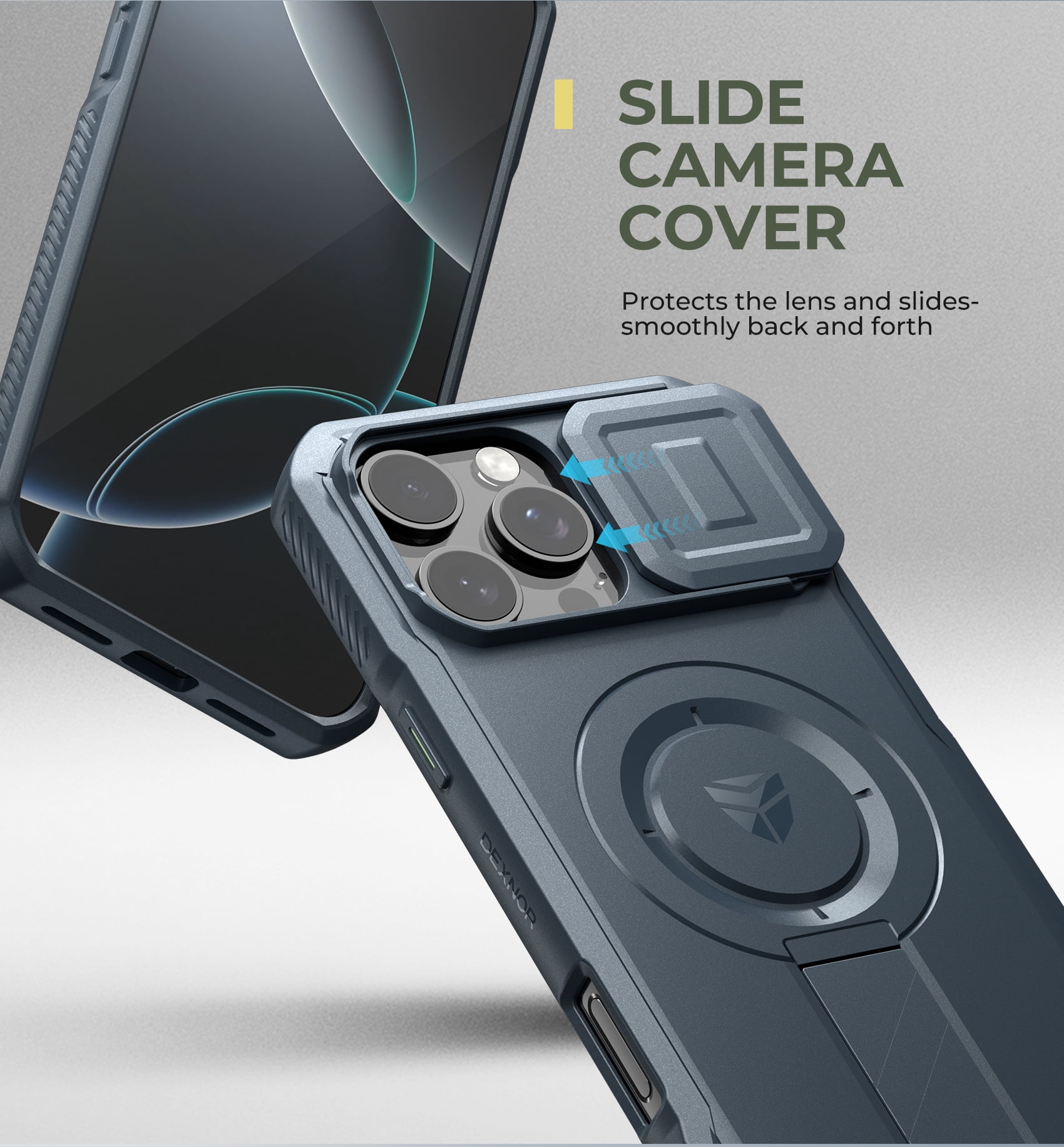 Dexnor Shielder Series for iPhone 16 Pro Max Case with Slide Camera Cover & Adjustable Kickstand,Compatible with MagSafe Rugged Shockproof Bumper Cases Heavy-Duty Mangetic Protective Cover,Blue