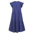 thumbnail image 1 of CHUANK VONDA Women‘s Crew Neck Casual Short Sleeve Ruffle-Trim Summer Mini Dresses, 1 of 4