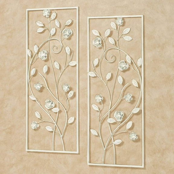 Charming Rose Wall Art Panels Ivory/Gold Set of Two