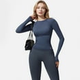 thumbnail image 6 of Women's Long Sleeve Fitted Crew Neck Top with Thumbhole Cuffs and Seam Detailing - X Large, Navy, 6 of 7