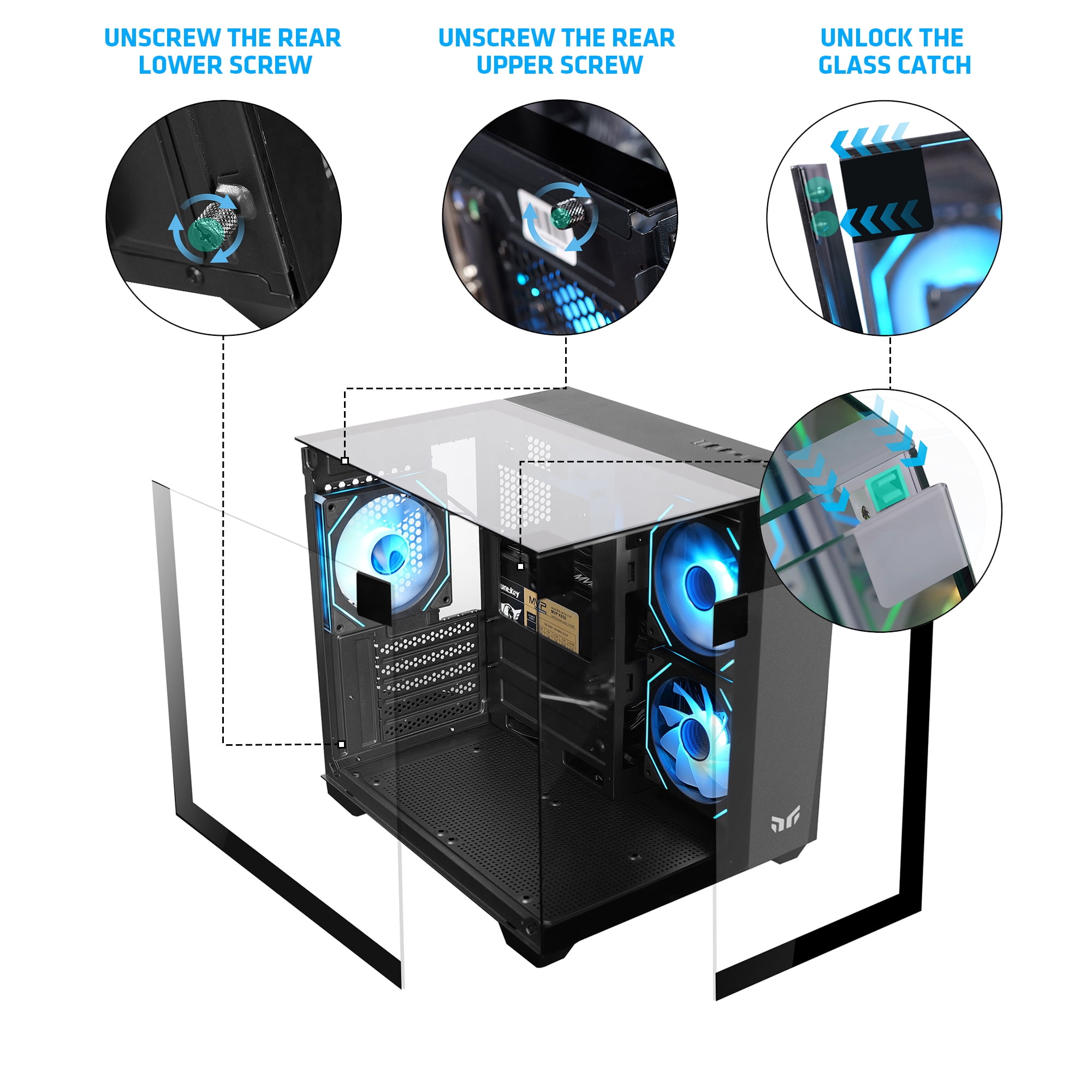 YEAH MAGIC CUBE Gaming ITX Computer Case Tempered Glass Three-sided Transparent Support Mid-Tower With 3 RGB Fans 3D Panoramic View MATX Gaming Desktop Chassis Black
