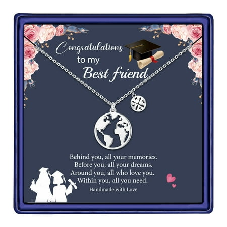 TINGN Graduation Gifts for Her 2024 Compass Graduation Necklace Graduation Gift Map World Necklace Travel Gifts for Women