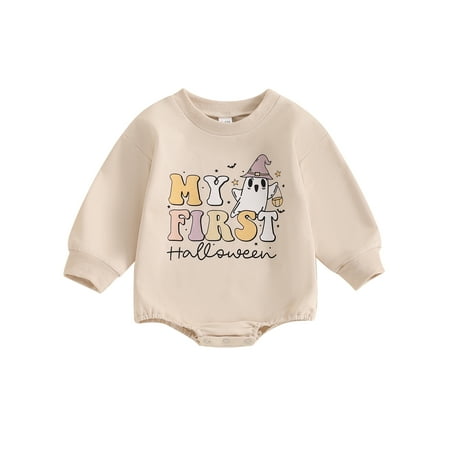

CocMouse Baby Halloween Romper Ghost Letter Print Long Sleeve Jumpsuit