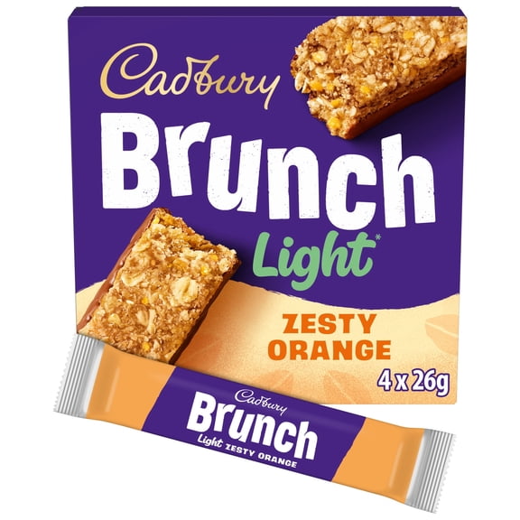 Cadbury Brunch Light Orange Wholegrain Cereal Bars 4 x 26g, Imported from Britain