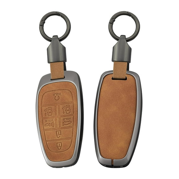 Key Case Fit for Hyundai Tucson 2020-up 7-Button Key Fob Holder with Keychain for Solaris Sonata Hybrid Nexo NX4 Santa Fe,Sturdy Metal and Leather Car Key Cover(7-button)