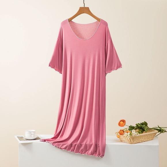 Cotton Womens Pajamas Skirt Women's V Neck Maxi Nightgown Soft Comfortable Loose Fitting Sleepshirts Nightdress L