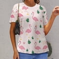 thumbnail image 6 of Flamingo Pattern Womens Tops Women's Fashion Casual Short Sleeve Flower Print Round Neck Pullover Top Blouse, 6 of 6