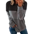 thumbnail image 1 of Wrcnote Women Long Sleeve Crew Neck Tee Casual Fall Patchwork Tunic Blouse Color Block T-shirt Black Dark Gray 4XL, 1 of 2