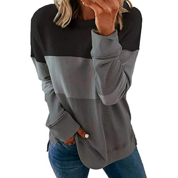 AMaVo - Womens Color Block Long Sleeve Shirt Pullover Round Neck ...