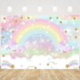 thumbnail image 2 of Rainbow Backdrop Pastel Rainbow Birthday Cloud Glitter Stars for Kids' Party Decorations Cake Table Banner Rainbow Baby Shower Photography Background, 2 of 4