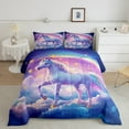 thumbnail image 2 of Feelyou 3D Neon Unicorn Queen Comforter Set for Child, Glitter Purple Galaxy Bedding Sets, Magical Stars Rainbow Reversible Bedding Comforter Set, Breathable Home Decor, 3pcs, 2 of 8