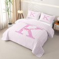 thumbnail image 3 of Manfei Modern Geometric Stripes Twin Quilt Set,Monogrammed K Design Twin Coverlet Set,3 Pieces,1 Bedspread and 1 Pillowcase, 3 of 7