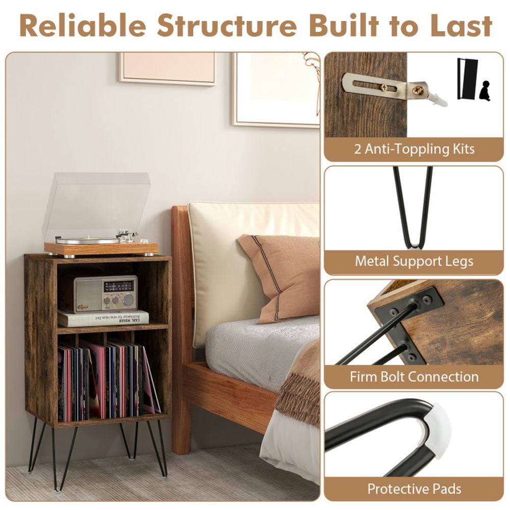 Finihen Record Player Stand, Turntable Stand, Record Player Stand with Charging Station, for Living Room, Bedroom, Rustic Brown Finihen Record Player Stand, Turntable Stand, Record Player Stand with Charging Station, for Living Room, Bedroom, Rustic Brown
