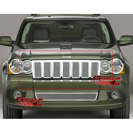 APS Compatible with Jeep Grand Cherokee 2009-2010 Main Upper Stainless Steel Chrome Mesh Front Grill Grille Insert J76604T