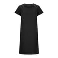 thumbnail image 6 of XUNKUSGA Maxi Dresses for Women Fashion Hollow Out Crewneck Short Sleeve Women's Dresses Loose Soft Cotton Linen Wedding Guest Dress with Pockets,Black,L, 6 of 6