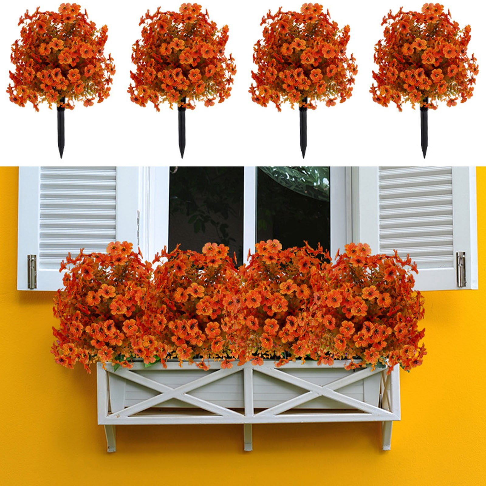 BNNG Artificial Topiary Ball Tree with Flower for Outdoor, Fall Fake Shrubs Bushes with Ground Spikes, UV Resistant Faux Boxwoods Plants for Garden Porch Patio Decor, 20 inches