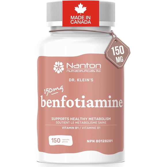 Supplément de Benfotiamine et de Vitamine B1 150 Capsules - 150 mg de Thiamine à Haute Absorption pour Augmenter la Production d'Énergie, Soutient le Métabolisme, Végane, Sans Gluten, non-OGM, Approvisionnement de 5 Mois, Fabriqué au Canada