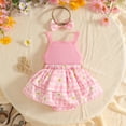 thumbnail image 6 of RMGVDSD Baby Girl Clothes Girls Sleeveless Romper Plaid Dress Floral Bowknot Ribbed Bodysuit Onesie Headband Set Summer Outfit 12-18 Months, 6 of 6