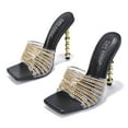 thumbnail image 2 of Cape Robbin Women High Heels Square Open Toe Shoes Unique Design Silver Gold Bling CATANA Black 11, 2 of 4