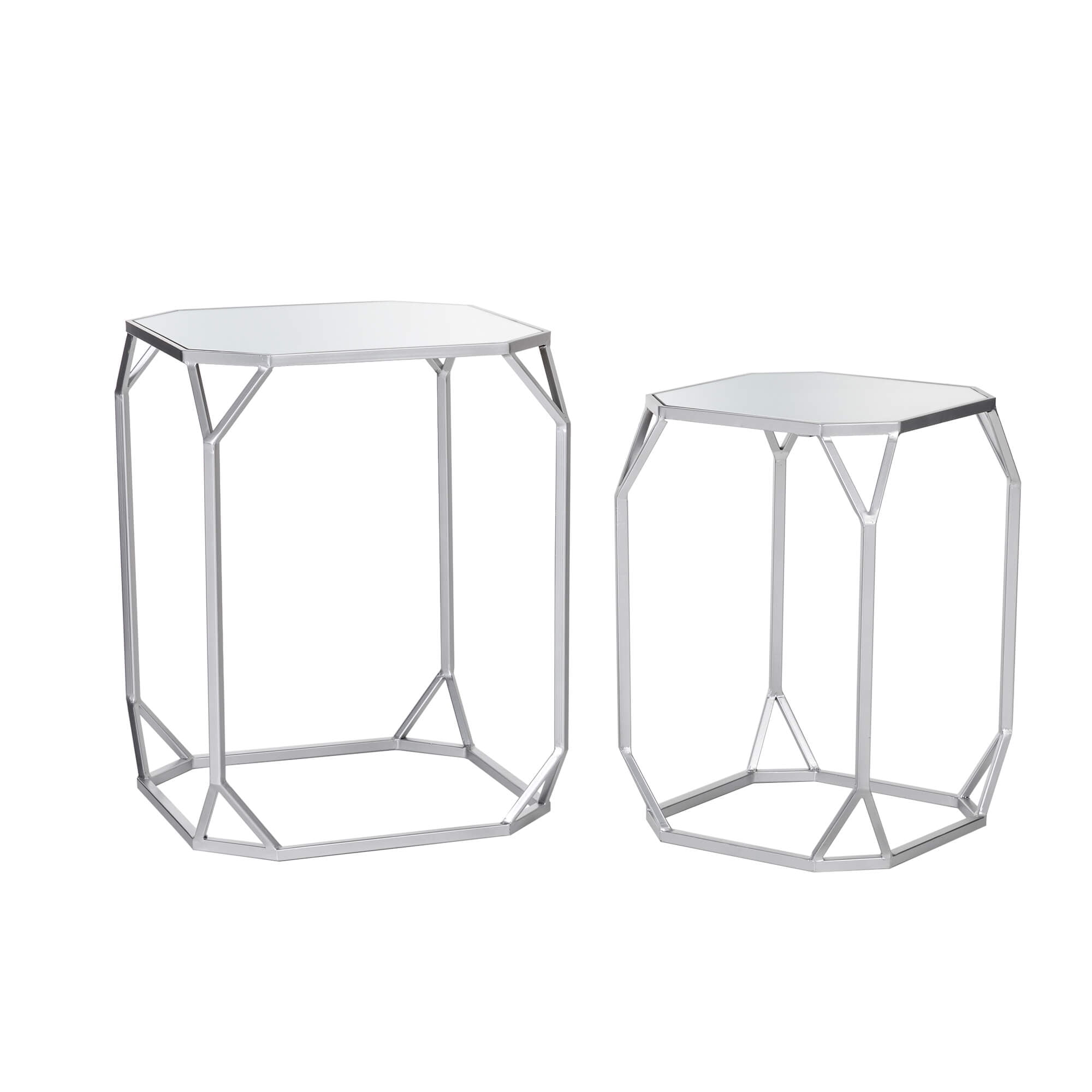 Glitzhome Nesting End Tables Glass Top Geometric Metal Frame Paint