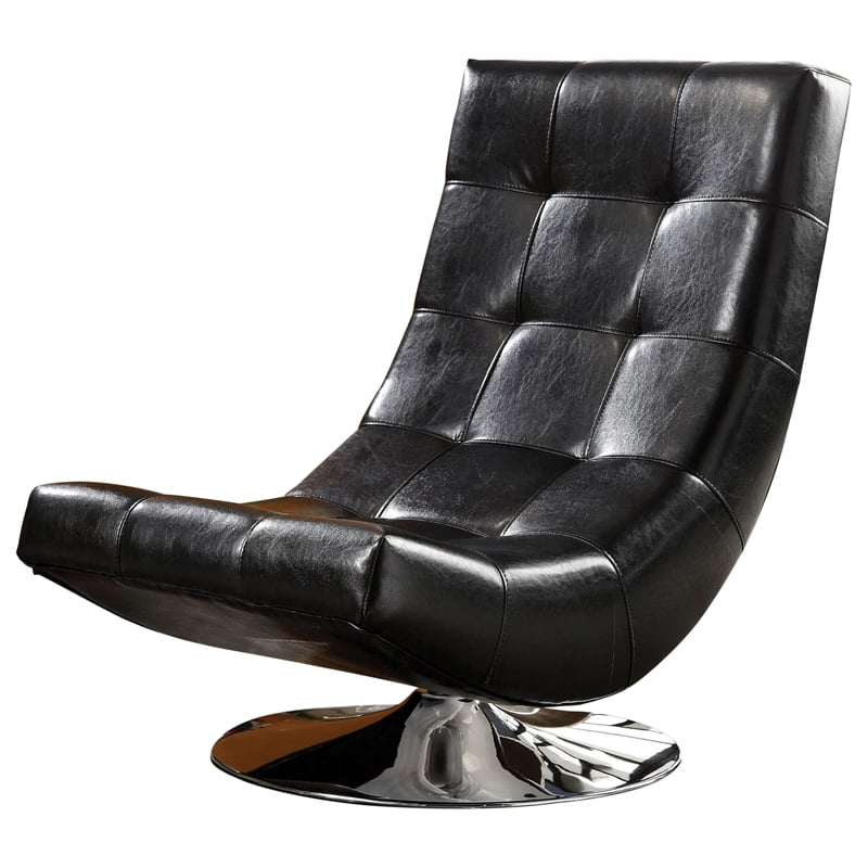 Furniture of America Clifton Faux Leather Swivel Accent Chair in Black