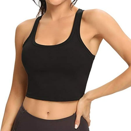 

Lemedy Women Racerback Sports Bra Removable Padded Workout Yoga Crop Tank Top (Black M)