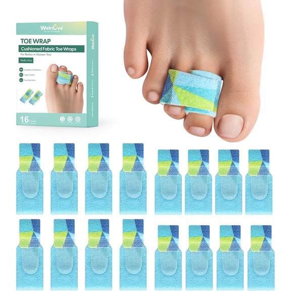Welnove Hammer Toe Straightener - 16 Pack Broken Toe Wraps - Hammer Toe Corrector for Women - Toe Splints for Crooked Toes, Curled Toes, Bent Toes - (Multi-Size, Patterned)