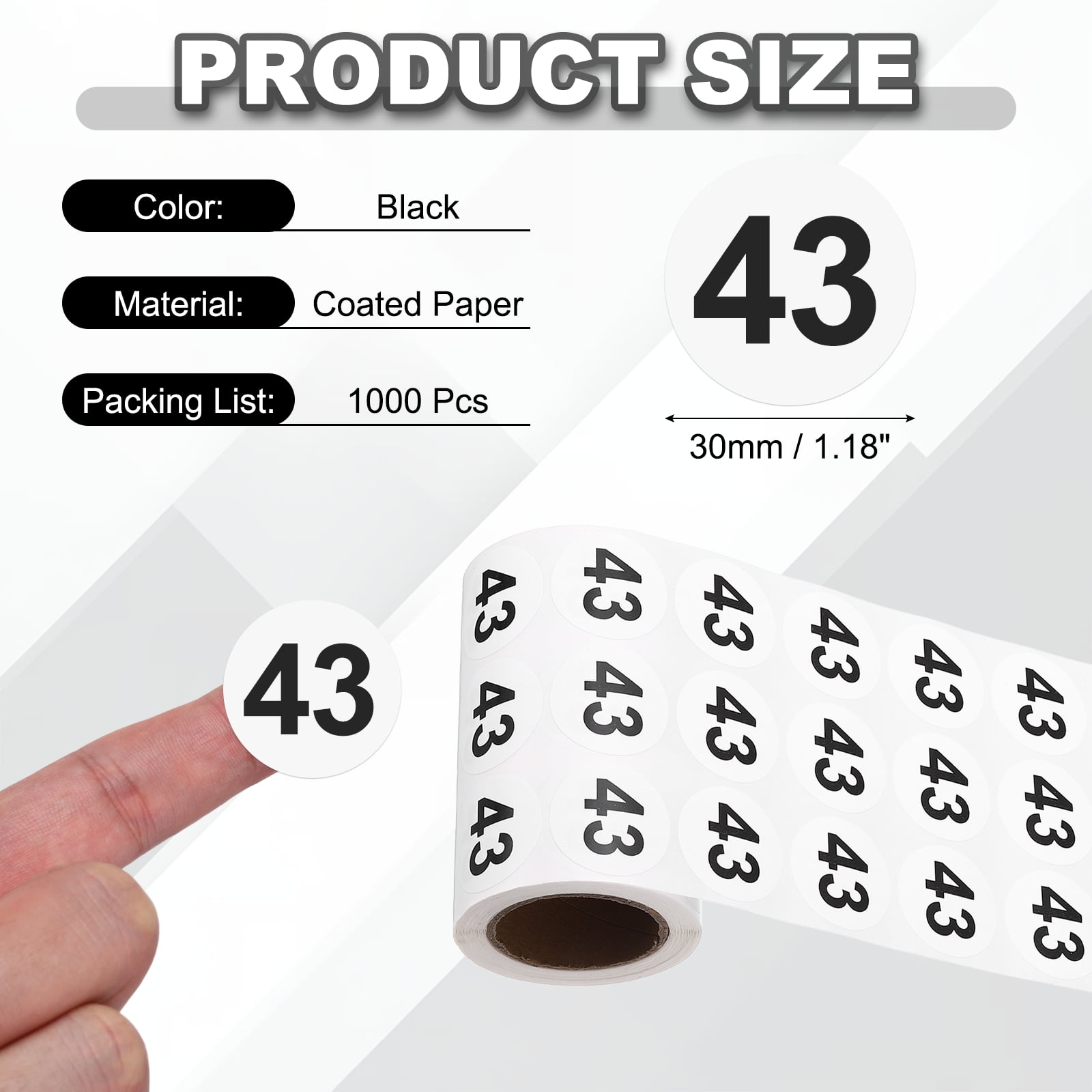 Uxcell 1000pcs 1.2" Number Stickers, Number 43 Sticker Numbers Labels Round Small Vinyl Self Adhesive Label Circle Decals 1 Roll Dots for Photo Album Poster Organize Inventory, Black