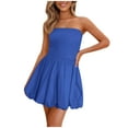 thumbnail image 3 of VBTAPA Women's Bubble Mini Dress 2025 Summer Strapless Tube Top Short A Line Sundress Trendy Casual Smocked Dresses Blue L, 3 of 8