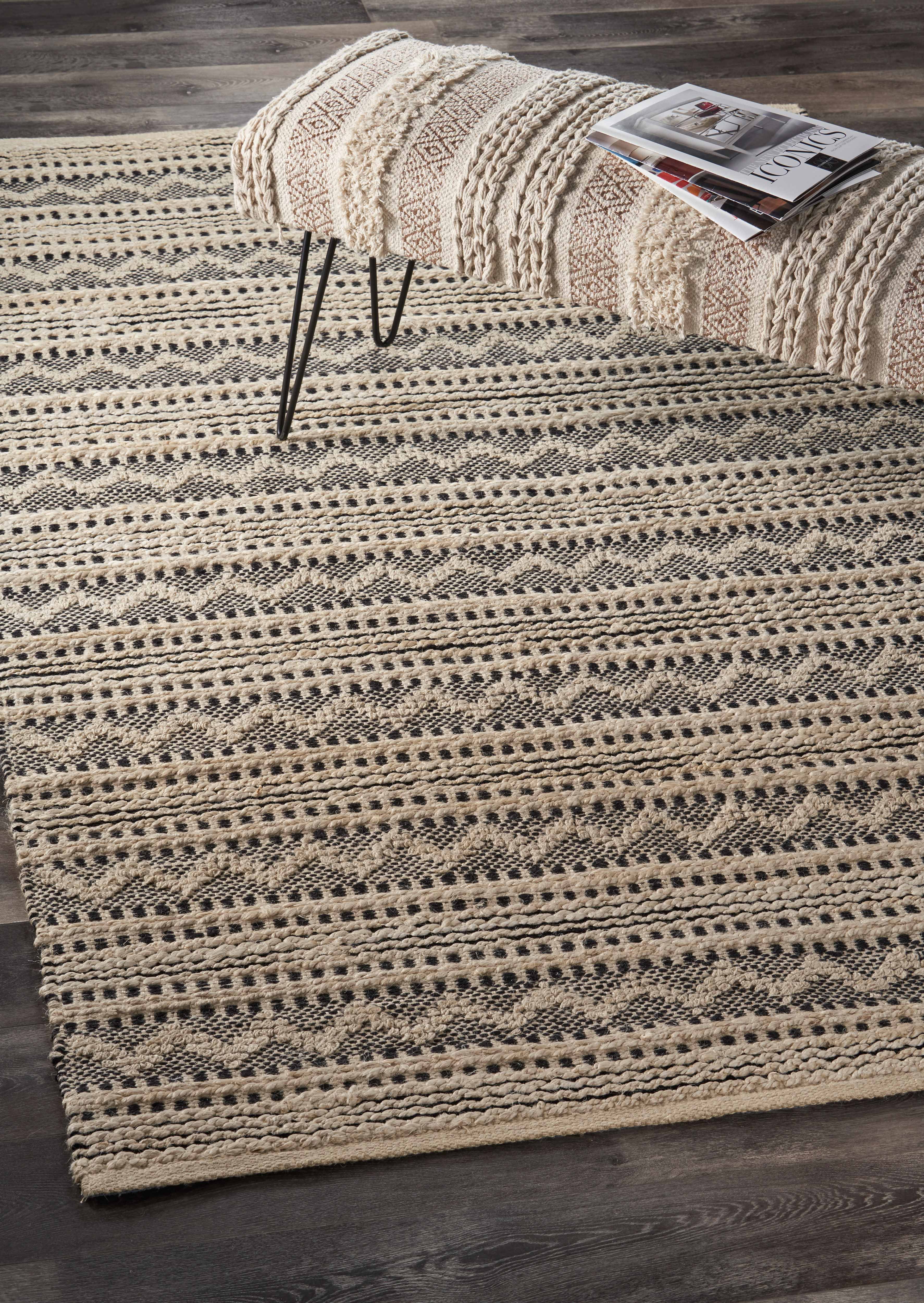 LR Home Blessy Bien Black & Natural Modern Chevron Jute Blend Area Rug, 7'9" x 9'9"
