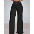 thumbnail image 3 of Women'S Hollow Belt Trousers Temperament Commuter Flared Pants High Waist Casual Wide Leg Pants Black XL, 3 of 5