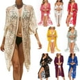 thumbnail image 4 of Women Lace Cardigan Floral Crochet Transparent Beach Bikini Blouse Long Kimono Pareo Swimwear Cover Ups, 4 of 4
