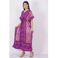 thumbnail image 3 of Women's Purple Elephant Printed Long Kaftan Maxi Tunic Caftan Gown Top Night Dress One Size, 3 of 5