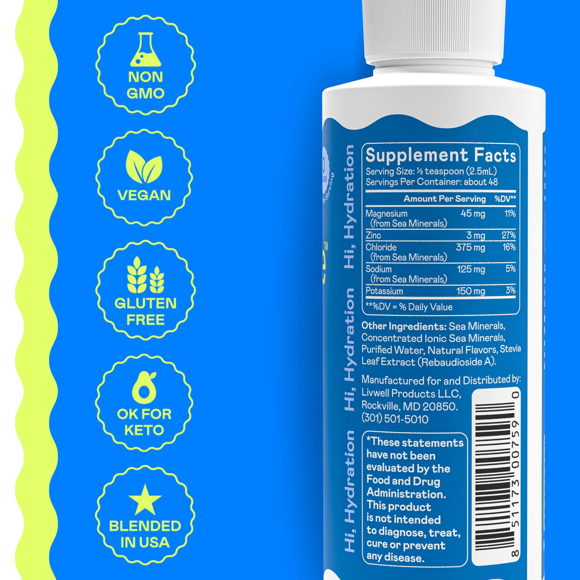 Hi-Lyte Daily Essentials Electrolytes Liquid Mix Tropicals 48 Servings